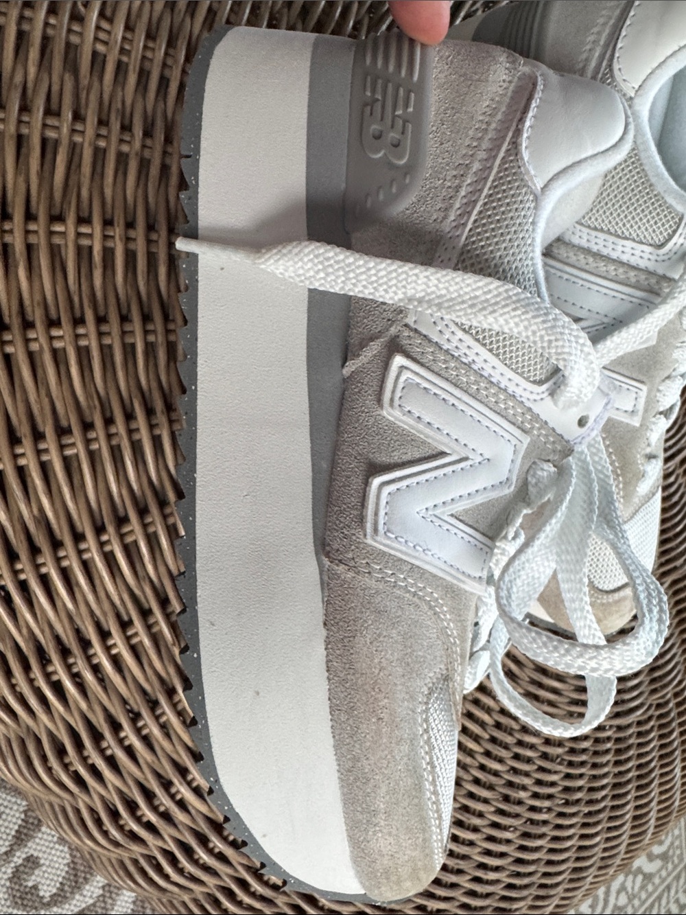 New Balance Women’s White and Light Gray Platform Sneakers - Picture 8 of 10